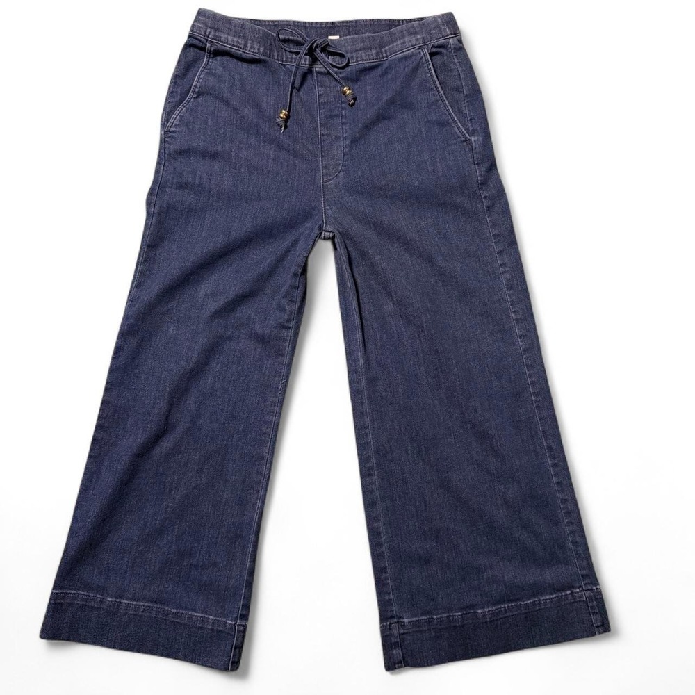 Chico's Blue Denim Wide Leg Gaucho Capri Pants Drawstring Boho Size 0.5 US 6